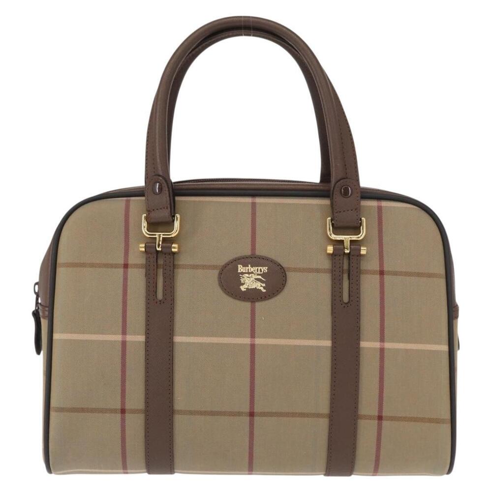 Burberrys Nova Check Boston Bag Canvas Leather Beige Gold Auth ka319 - Picture 13 of 16